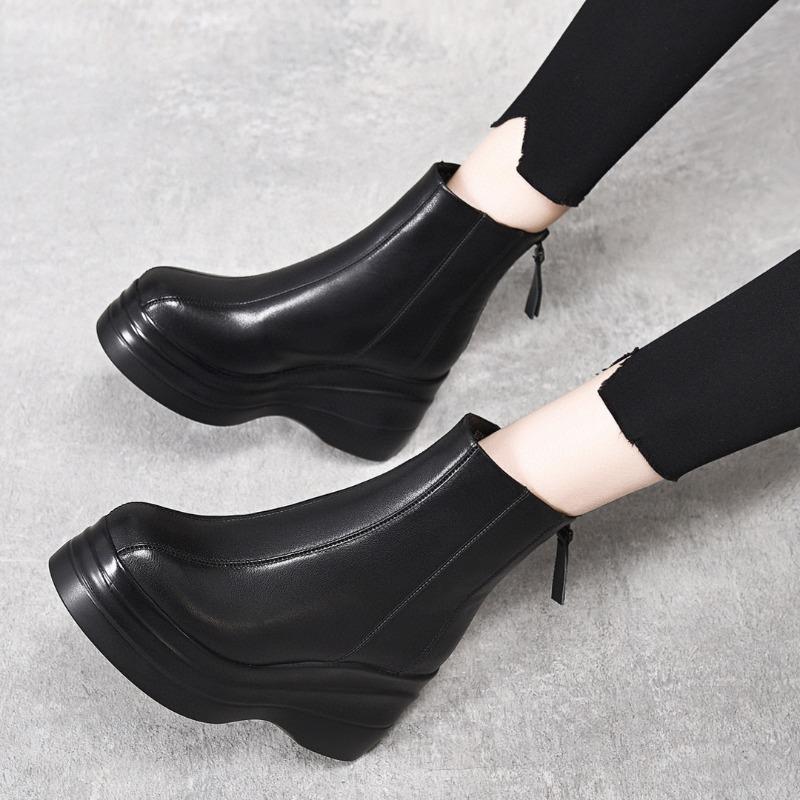 Сапоги с толстой подошвой, короткие сапоги на каблуке-бублике, модные сапоги