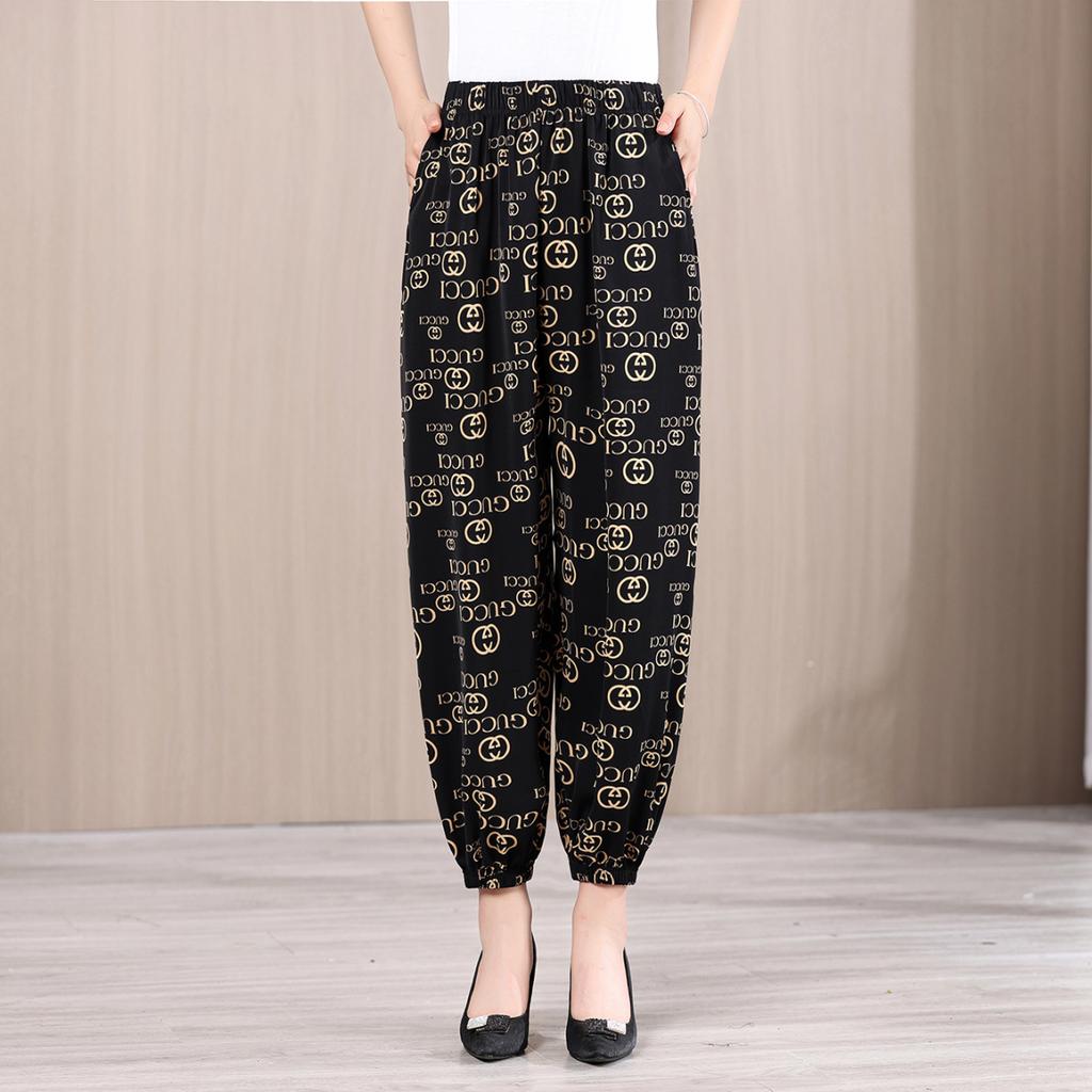 Летние брюки для пожилых и средних лет, тонкие быстросохнущие брюки-фонарики для мам, летние брюки для женщин