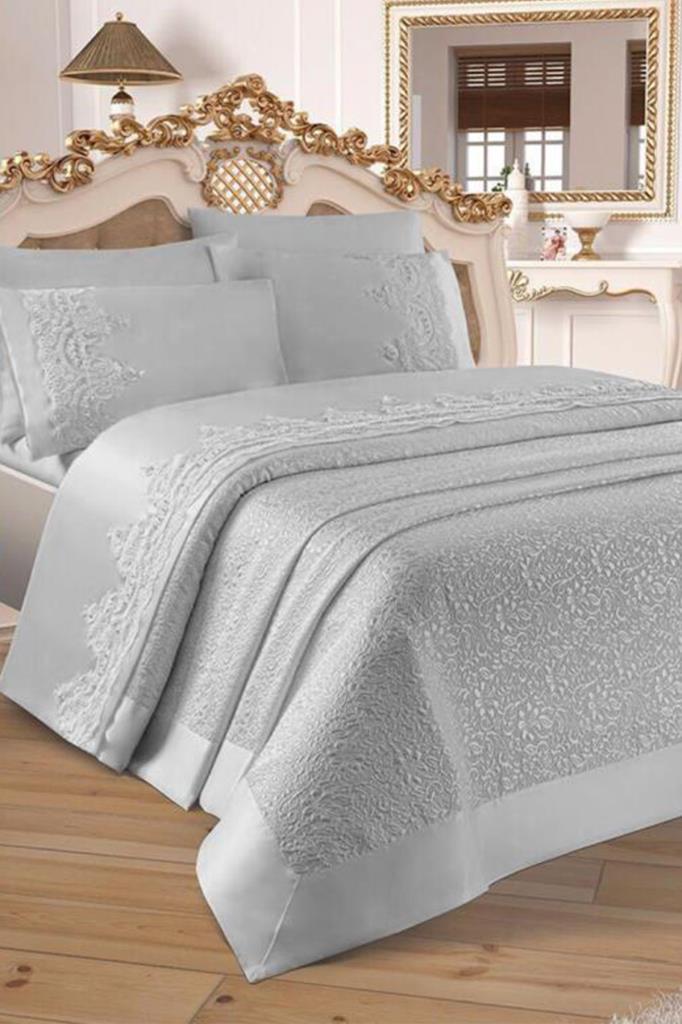 Diana Комплект покрывала синель 6шт, Покрывало 230х240, Простыня 230х240 Жаккардовая ткань, Полный размер, Двойной размер Серый