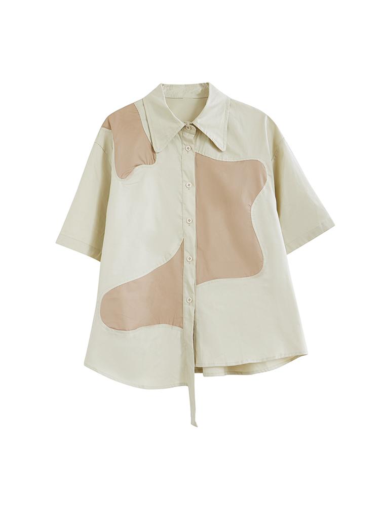 Xitao Асимметричная женская повседневная рубашка контрастного цвета с короткими рукавами ZY8798