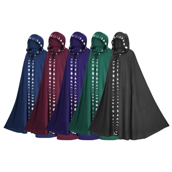 Унисекс плащ с капюшоном и принтом луны, средневековый, очень длинный, на шнуровке, накидка на Хэллоуин