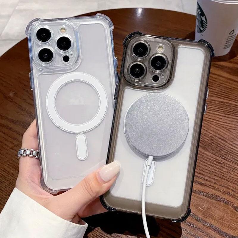 Прозрачный Магнитный Мягкий Чехол Для Телефона Для iPhone 17 Air 16 15 14 Plus 13 12 11 Pro Max Беспроводная Зарядка Magsafe Ударопрочный Чехол