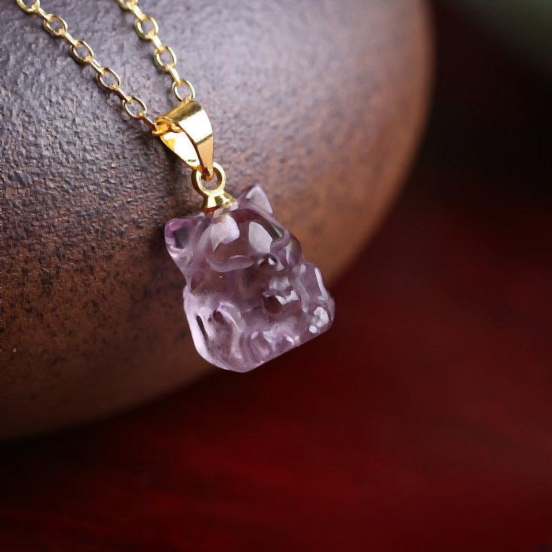 Ювелирные изделия из натуральных кристаллов, розовый кристалл аметиста, ожерелье с девятихвостой лисой, трехмерная нефритовая цепочка на ключицу