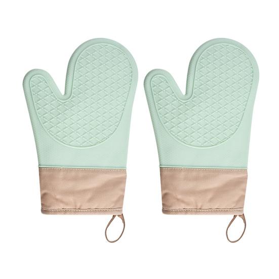 2Pcs Silicone Oven Mitts High Temperature Kitchen Gloves Non-Slip Silicone Lined Oven Gloves Machine Washable Kitchen Gloves for Baking Grilling