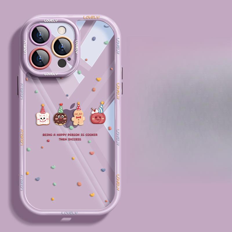 Подходит для iPhone15 Чехол для сотового телефона iPhone 14 Promax Милый мультяшный печенье 13 Прозрачный Полная упаковка XS Силиконовый Женский