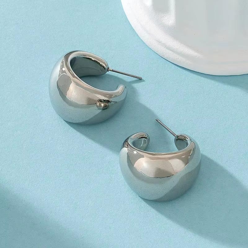 Trendy Smooth CCB Chunky Dome Drop Earrings for Women Fashion Thick C-Shaped Hoop Earrings Punk Aesthetics Jewelry