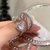 Fashionable Copper Heart Bow Zircon Adjustable Ring For Women Trendy Jewelry
