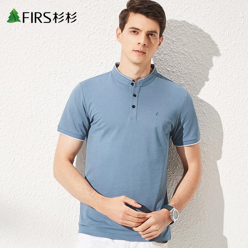 [Mulberry Silk Blended] Summer New Business and Leisure Small Stand up Collar Solid Color Breathable Short Sleeve Polo Shirt for Men