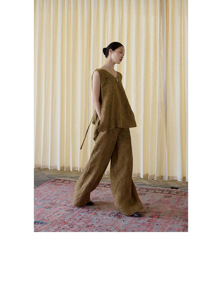 Осенний безрукавный топ из льна с пятнистой текстурой, вдохновленный оригами