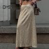 Women Maxi Skirt Elastic High Waist Shiny Sequins Long Skirt Street Style Loose Fit Skirt Night Club Stage Show Skirt