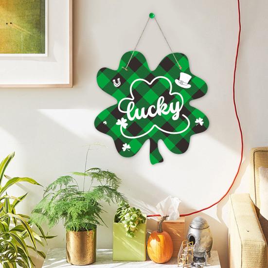 St. Patrick's Day Welcome Door Sign Irish Shamrock Top Hat Plaid Paper Door Hanging Sign Front Door Hanger Decoration Decorative Wall Plaque