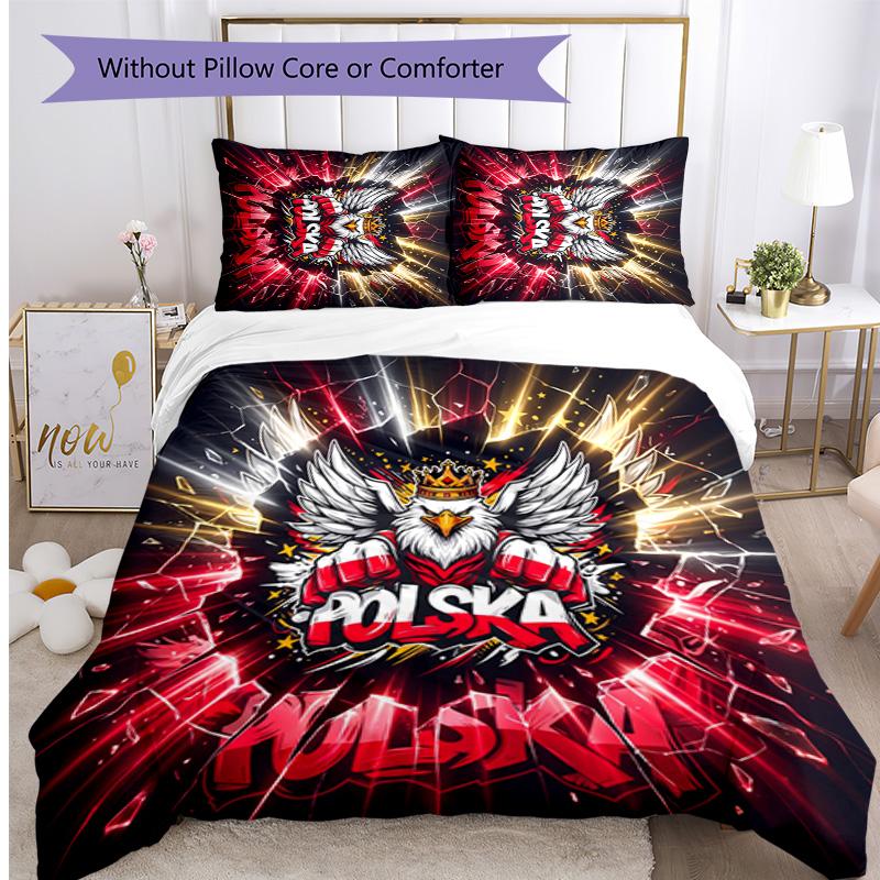 Poland Football Printed Bedding 3 Piece Set Cozy Breathable Bed Cover Set as Housewarming Holiday Gift