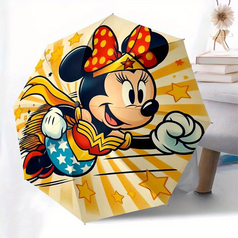 Minnie Mouse,Superhero Automatic Folding Umbrella - Simple 8-Rib Design, Bright Cartoon Pattern, Durable Iron Frame, Suitable For Travel, Ou