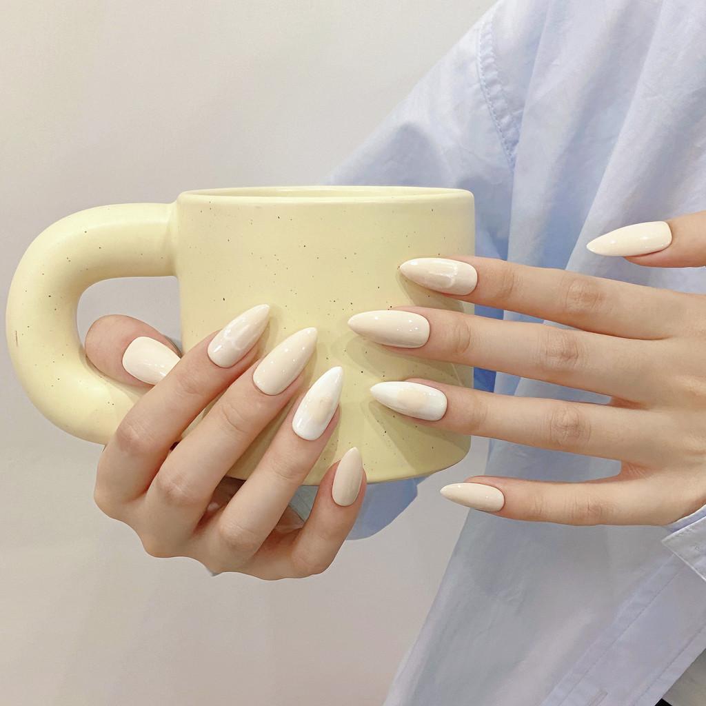 HANDMADE Artificial Nail Zodiac Signs - Virgo Almond Hand Painted White Phototherapy Nails Fake Nails Reusable and Removable Nails