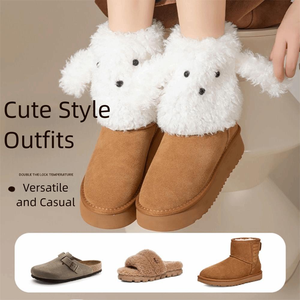 1 Pair Cartoon Dog Ankle Covers White Coffee Calf Mid Socks Creative Leg Warmers  autumn and winter