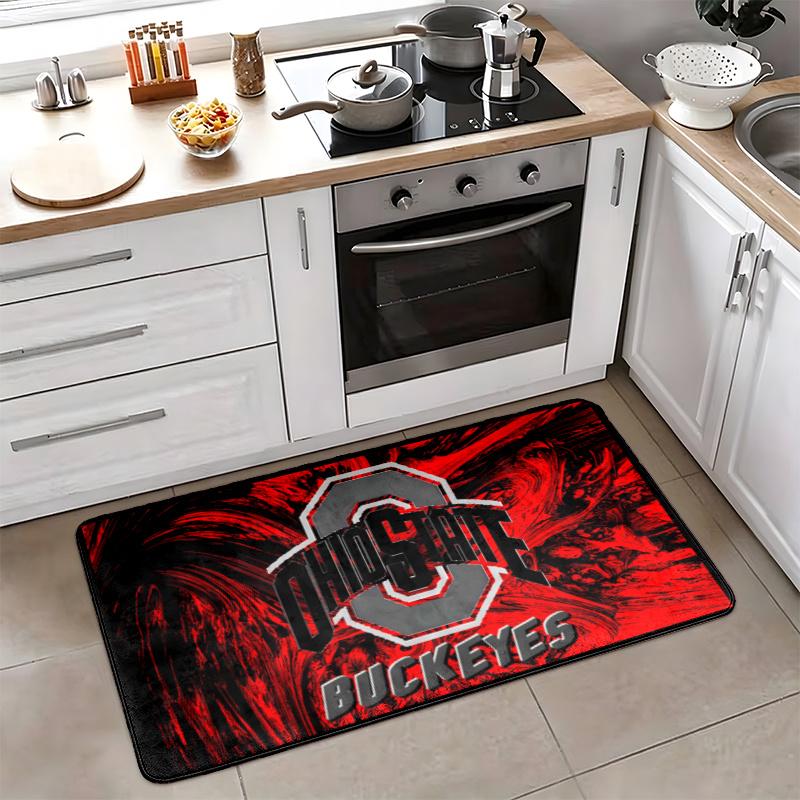 The Ohio State Buckeyes Flannel Kitchen Floor Mat Absorbent Non-Slip Soft Standing Mat Washable Comfortable Kitchen Rug for Home Sink Laundry