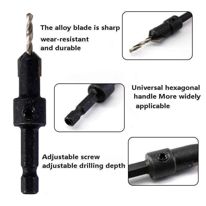 5 шт. Деревообрабатывающее сверло с потайной головкой и фаской, цельное шестигранное сверло с потайной головкой для жареного теста