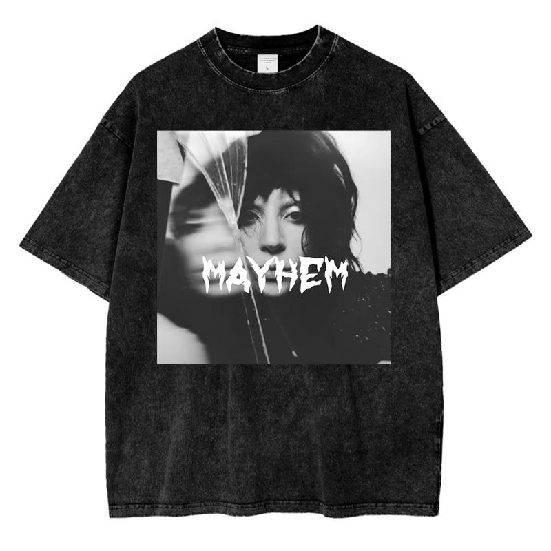 Vintage Washed Lady Gaga The Mayhem Ball Tour 2025 T Shirt Fashion Women Aesthetic High Quality Acid Wash 100% Cotton Tees