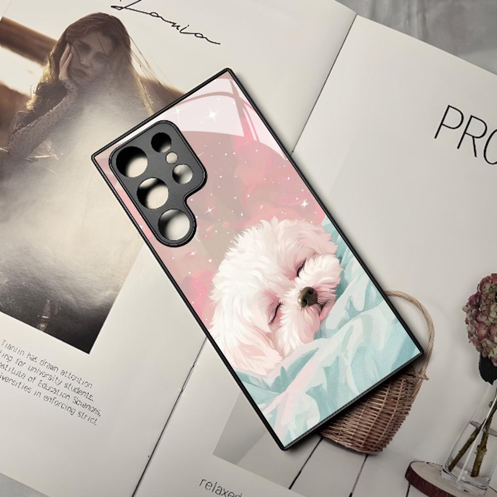 Мультяшный мальтийский болонский пес Чехол для телефона Samsung Galaxy S25 S24 S23 S22 S20 S21 Note20 Ultra Plus Fe Цветной Серебристый Чехол