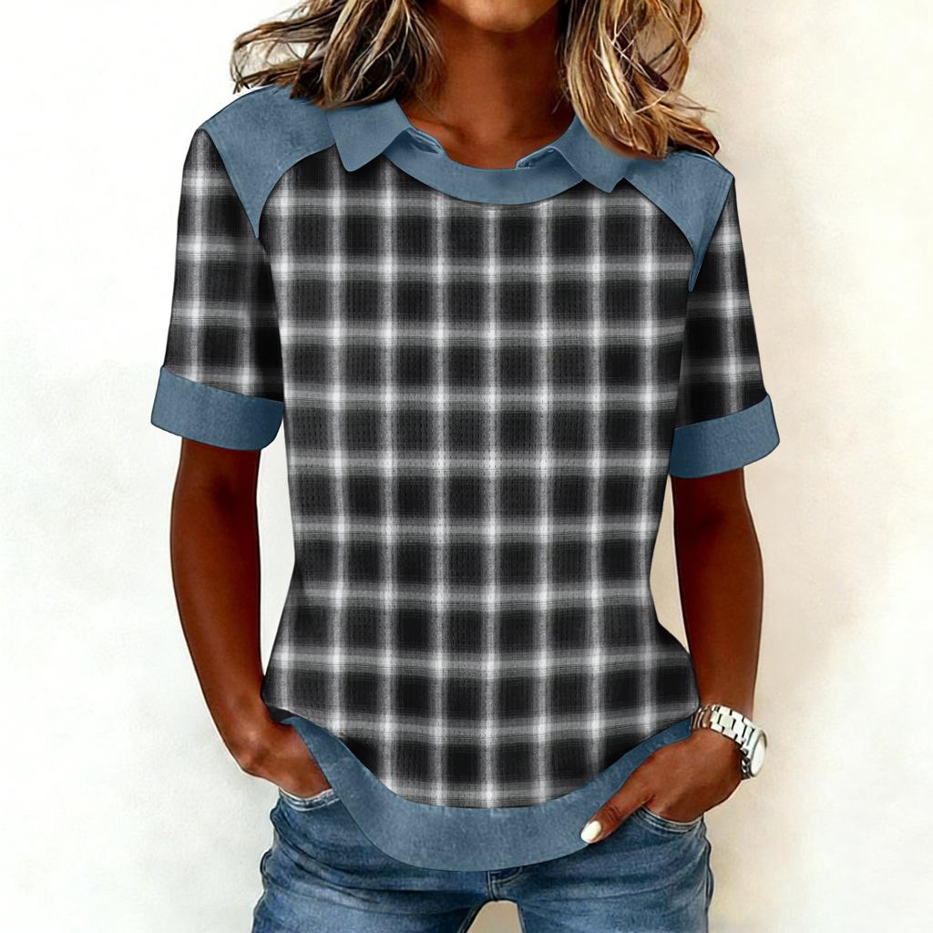 Женская модная ковбойская толстовка с воротником и вставками, повседневная толстовка с принтом, рубашка с коротким рукавом, топ