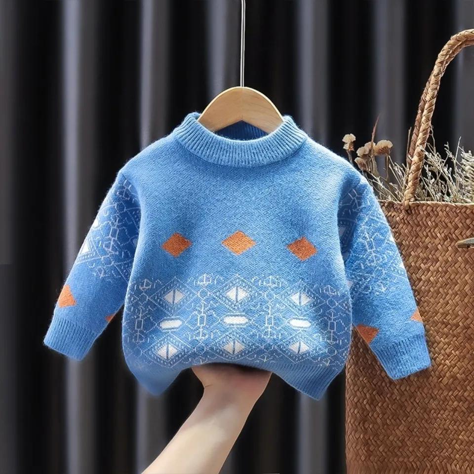 Boys and Girls Sweaters Autumn and Winter Mink Velvet Thickened Baby Pullover Sweater Knit Sweater Knitwear
