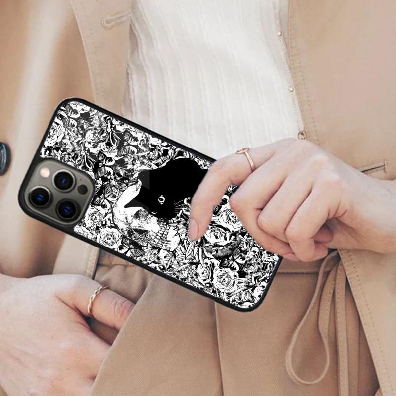 Черный Кот Череп Гот Колдунья Магнитный Чехол для Телефона ДЛЯ APPLE iPhone 17 Air 16 14 13 12 Pro Max 15 Plus Беспроводная Зарядка MagSafe Чехол