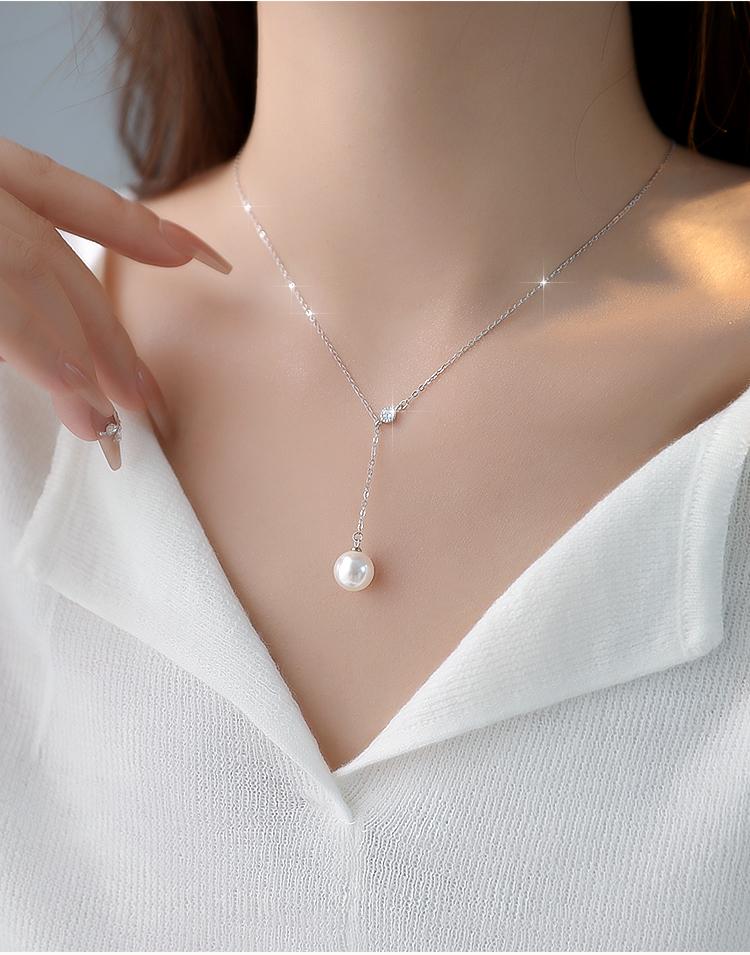 S999 Silver Pearl Tassel Necklace