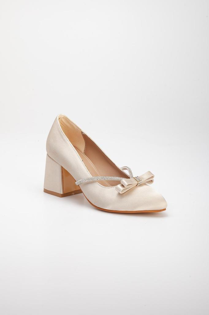 Женские большие туфли из атласной кожи больших размеров с бантиком и высоким каблуком