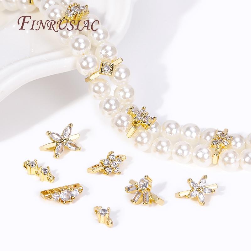 18K Gold Plated Multi-designs Zircon Flower Spacer Bars 2/3 Holes Separators for Strand Beads Jewelry Making Accessories