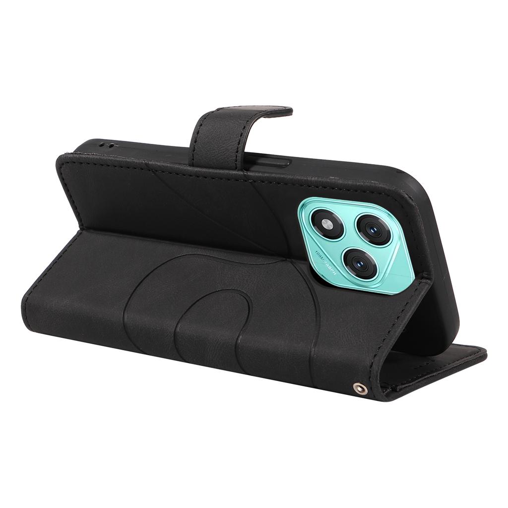 For Honor 400 Lite Wallet Case Leather Phone Cover Stand with Curved Line Design