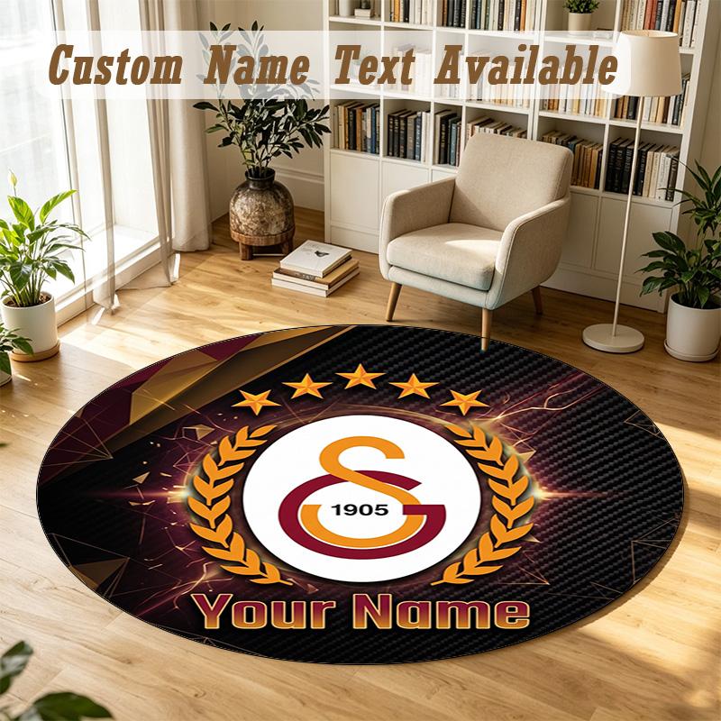 Round Rug Custom NameGalatasaray FC Pattern Non Slip Carpet Home Floor Decor