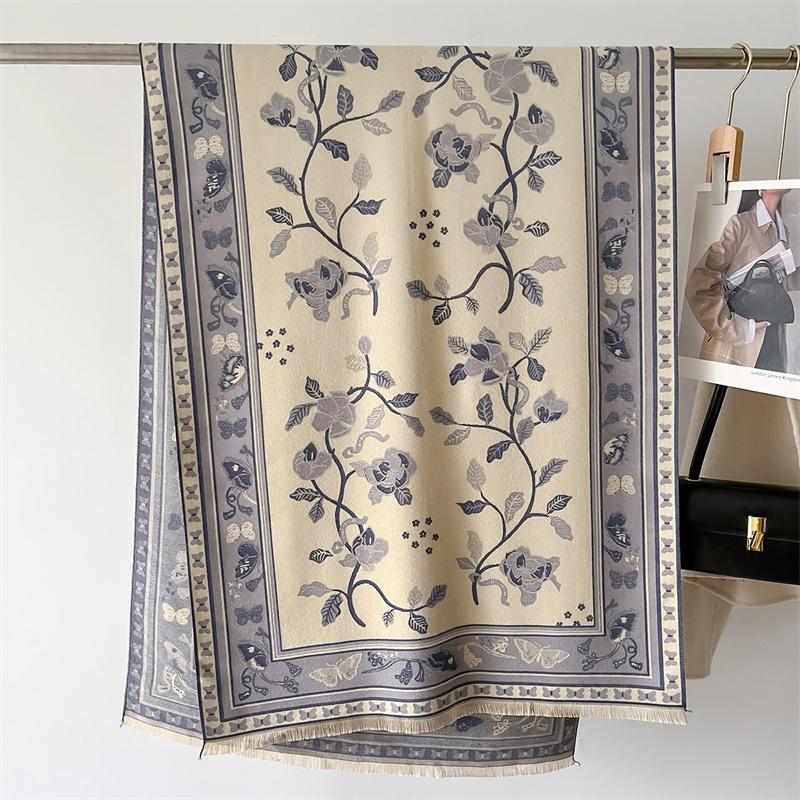 Warm Shawl Women Scarf Luxury Cashmere Winter Blanket Wraps Casual Floral Print Pashmina Bufanda Travel Poncho Stoles Echarpe