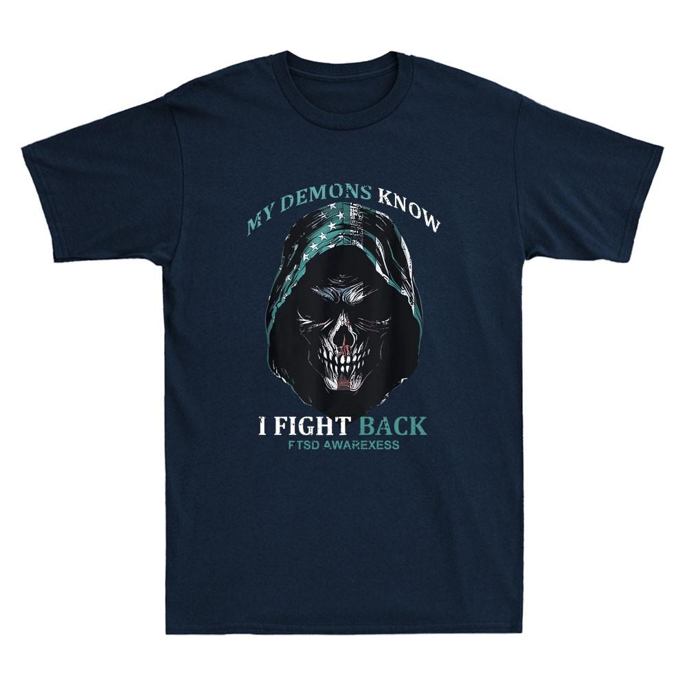 My Demons Know I Fight Back Ptsd Awareness Horror Reaper Vintage Unisexs Tshirt