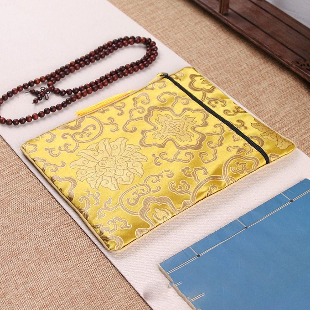 Buddhist Antique Brocade Lotus Jewelry Bag Chinese Style Sachet Embroidery Bag Scripture Bag