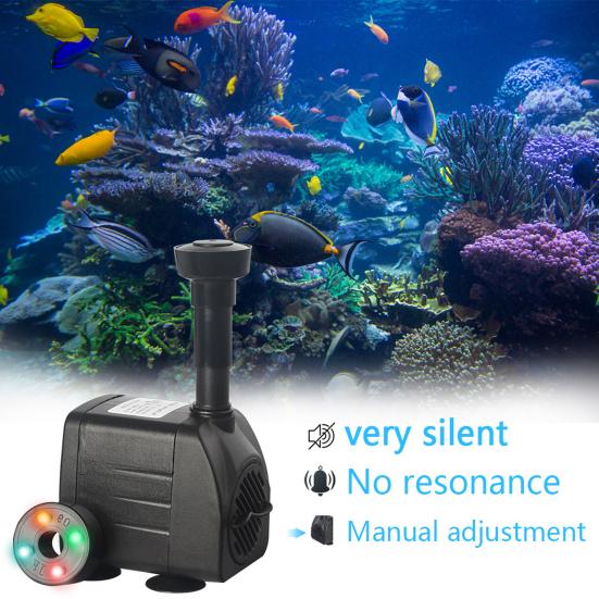 Fountain Pump with LED Light 12 Lamp Beads Strong Suction Cup Hydroponics Garden Pond Fish Tank Aquarium Pump