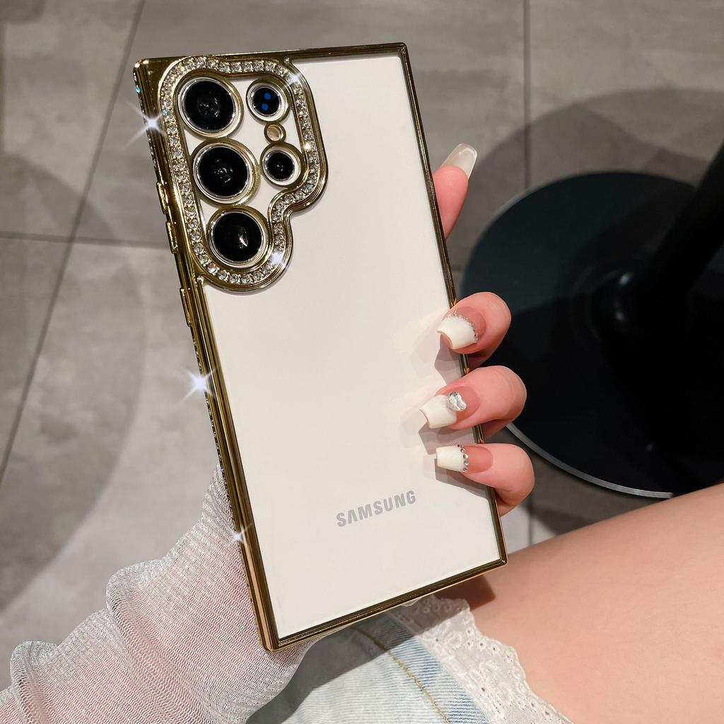 Чехол для мобильного телефона Samsung S24ultra с гальваническим покрытием из страз, прозрачный, подходит для S23plus, полностью устойчив к падениям, из ТПУ с инкрустацией бриллиантами