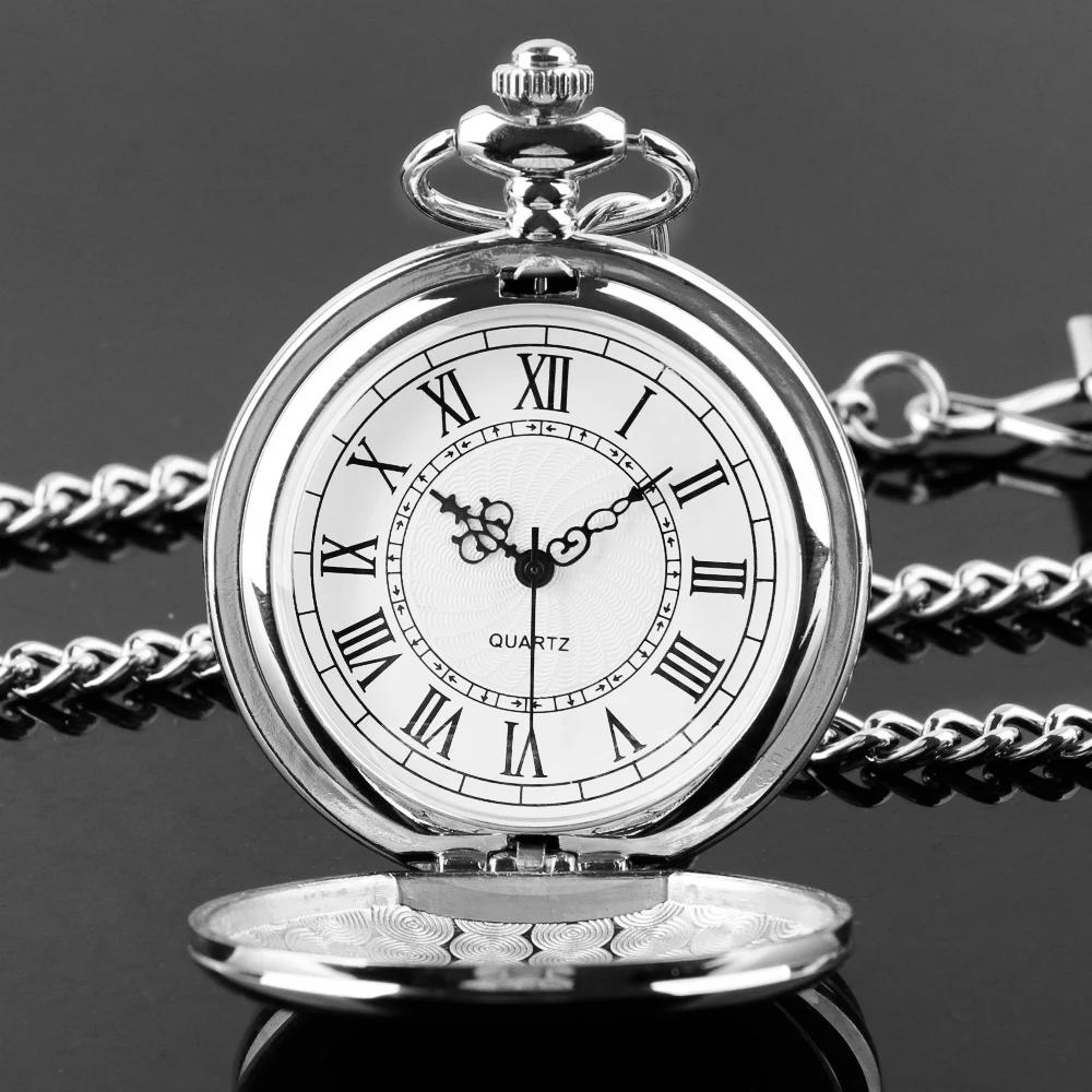 10 шт./лот Оптовая продажа Модные Винтажные Карманные Часы на Цепочке с Гладким Кварцевым Механизмом с Римским Циферблатом Часы-Подвеска Подарок Мужские Часы Reloj De Bolsillo