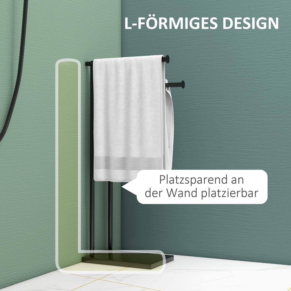 Standing towel rack, towel stand with 2 bars for bathroom, bath towels, black, 35.5 x 20 x 78 cm