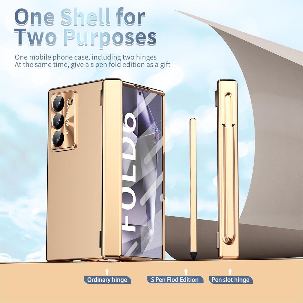 Совместимый чехол для Samsung Z Fold7/6 с отсеком для стилуса на двойном шарнире, пленкой-оболочкой для стилуса, полным покрытием и защитой от падений.