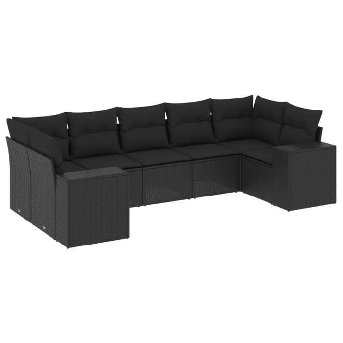 VidaXL Salon de Jardin avec Coussins 7 pcs, Canapés de Terrasse, Ensemble de Meubles de Patio, Mobilier d'Extérieur, Noir 3222984