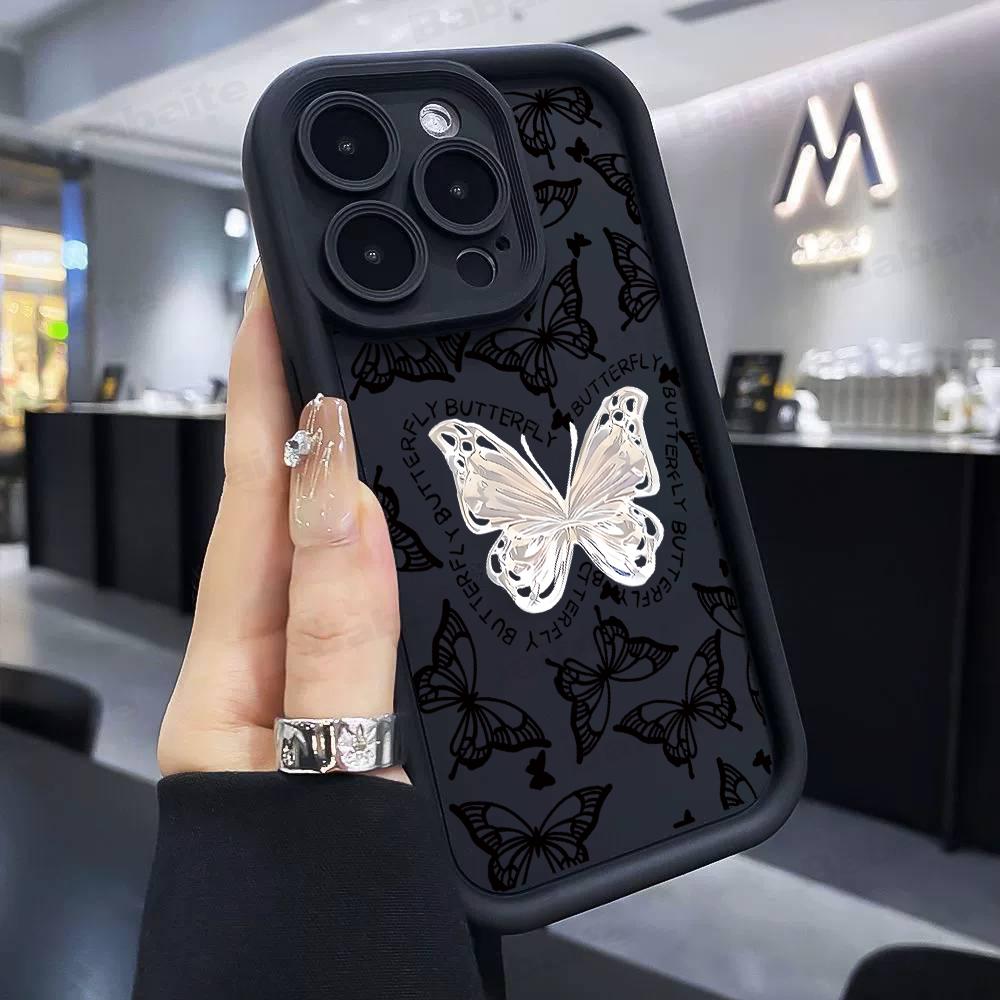 Luxury Sketch Lines Butterfly Phone Case for iPhone 17 16 15 14 13 12 11 Air Pro Max Mini XR XS X 7 8 6 Plus Soft TPU Back Cover