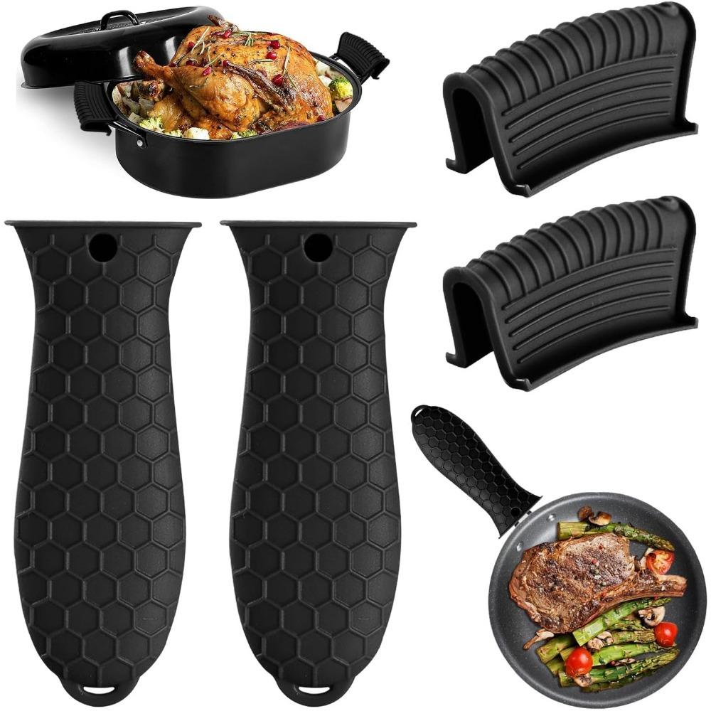 3-Pack Non-Slip Silicone Heat-Resistant Handle Covers for Cast Iron Skillets, Frying Pans & Casseroles