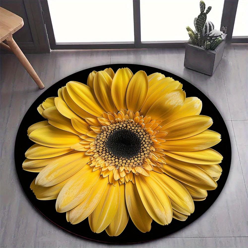 Vibrant African Daisy Print Round Rug-Office Chair Mat,800g/m² Crystal Velvet,80cm Diameter