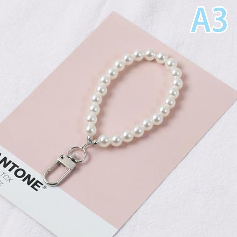 Simulated Pearl Key Chain For Aorpods Bag Pendant Wrist Beaded Key Holder For Women Mobile Phone Diy Accessories
