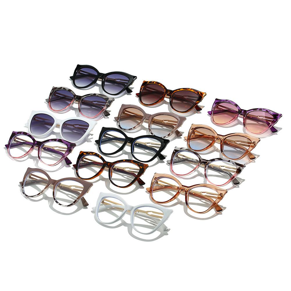 New simple cat eye sunglasses women's metal feet silk paint large frame sunscreen fashion glasses