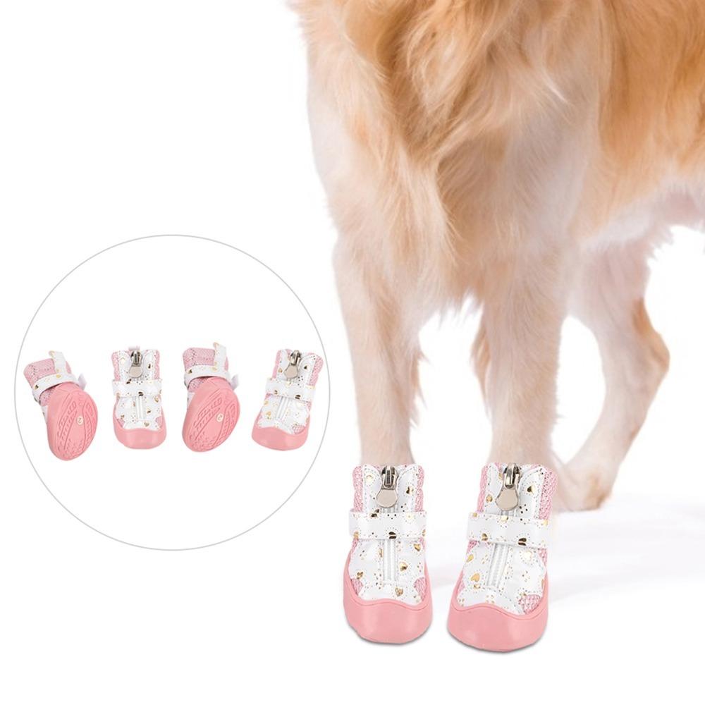 4Pcs Golden Mesh Mesh Dog Shoes Breathable Puppy Paw Shoes Breathable Pet Boots Teddy Bichon