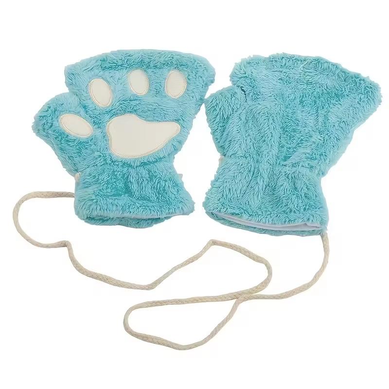 Мультяшные милые перчатки с кошачьими когтями, женские плюшевые варежки, теплые мягкие плюшевые короткие перчатки без пальцев с пушистым медведем и котом, костюм на половину пальца