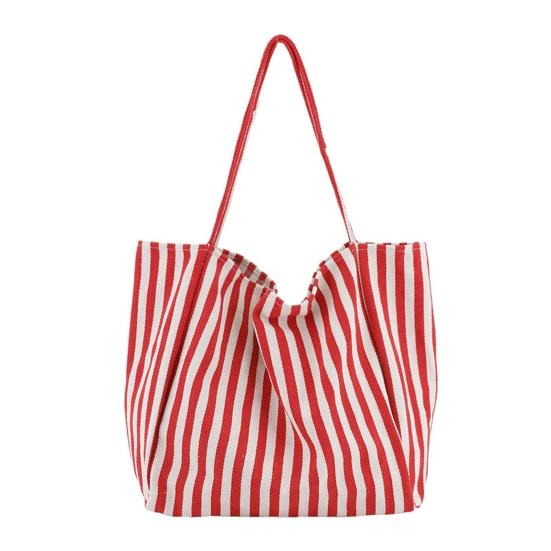 Women Striped Single Shoulder Bag Large Capacity Canvas Tote Bag Ladies Girls Casual Hobo Handbag Purse