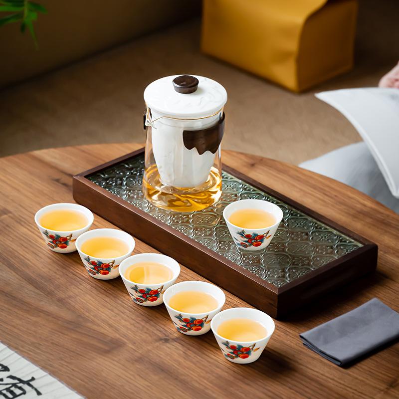 New Chinese light luxury Guanshan suet jade tea set gift box set office household high-end tea set can be printed