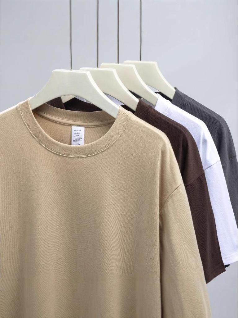 240g Unisex Japanese Heavy Cotton Crew Neck T-Shirt - Solid Colors, Short Sleeve